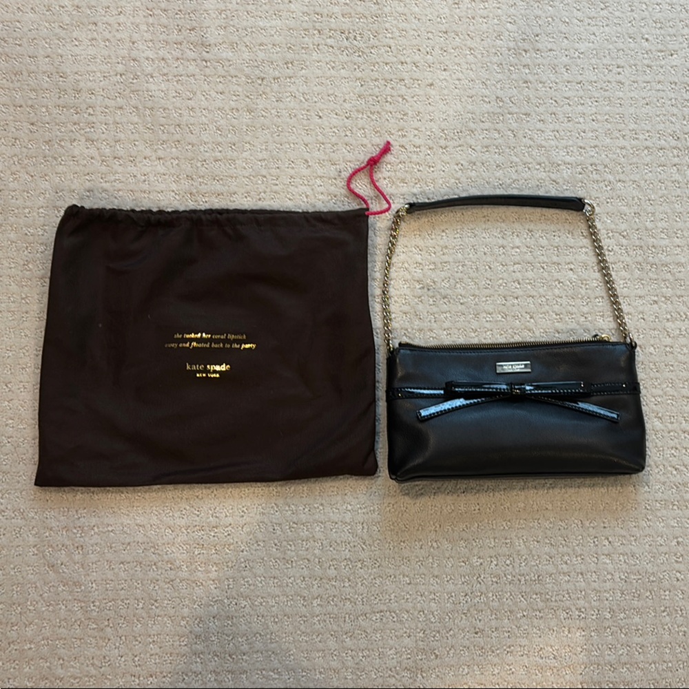 Kate Spade Black Glossy Shoulder Bag with Chain Strap